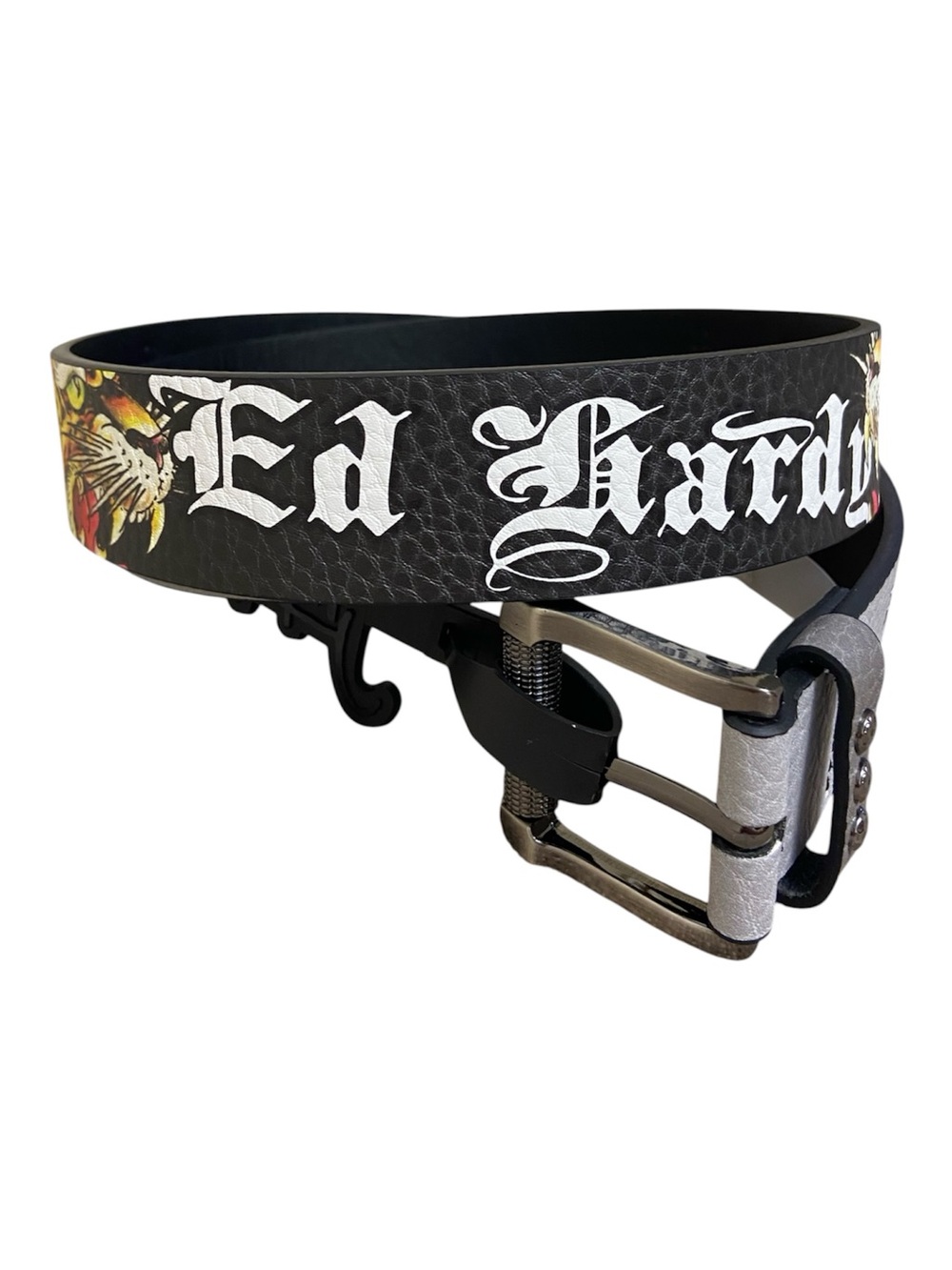 Ed Hardy Black  Logo Belt with Multicolor Tattoo Art Men 38 NWT